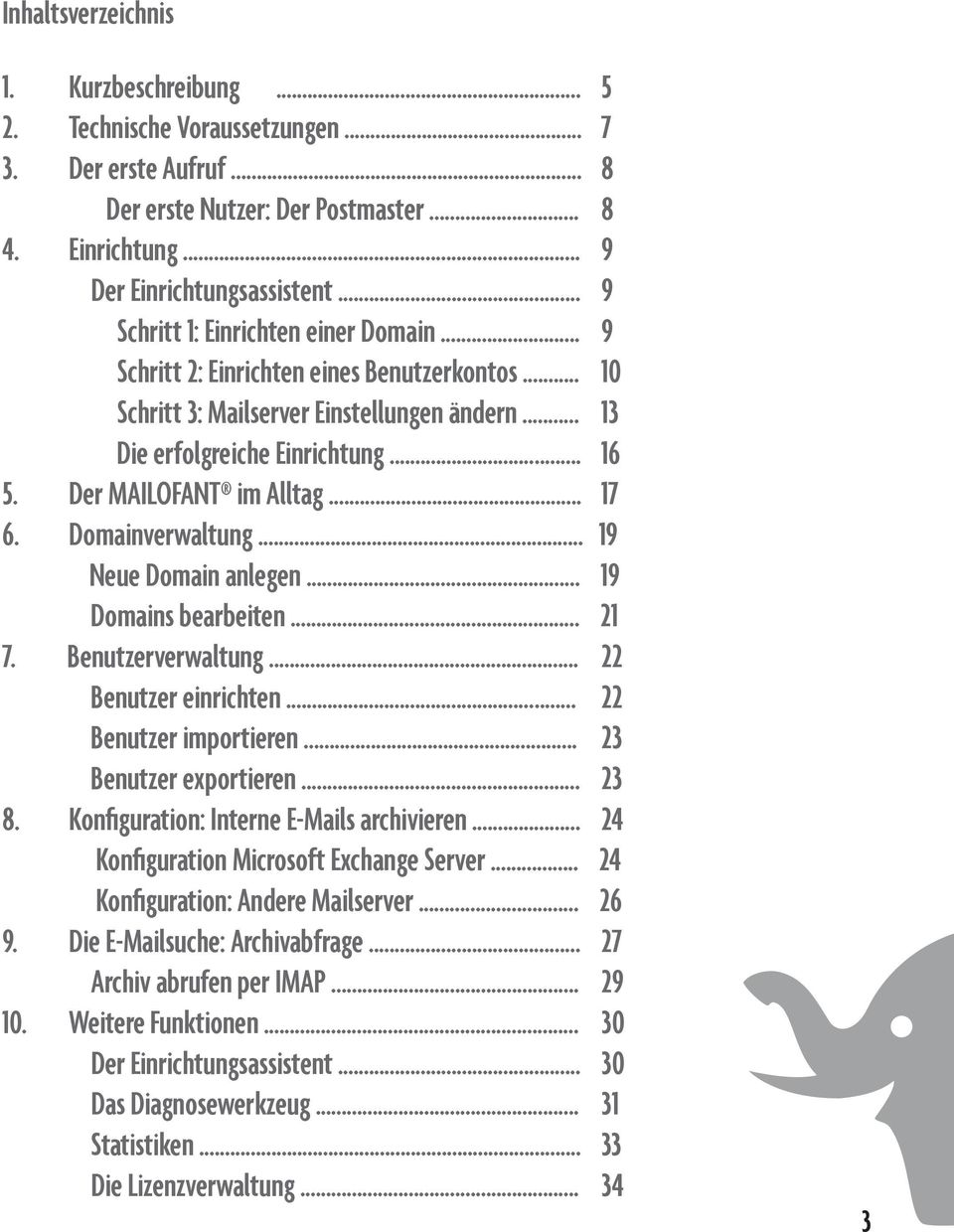 Der MAILOFANT im Alltag... 17 6. Domainverwaltung... 19 Neue Domain anlegen... 19 Domains bearbeiten... 21 7. Benutzerverwaltung... 22 Benutzer einrichten... 22 Benutzer importieren.