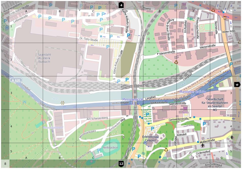 Wiesenstraße Wiesenstraße stahl 2 Werk urbach 2 Käthe-Kollwitz-Straße 9 8 m Schanzenberg Messegelände 13 Malstatter rücke 14