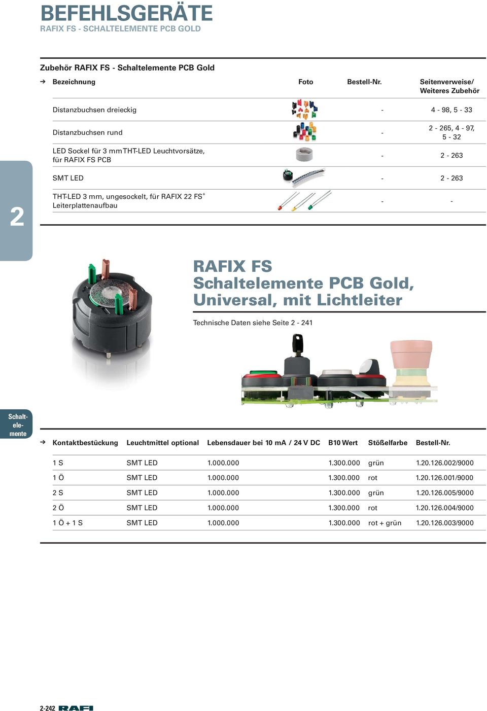 mm, ungesockelt, für RAFIX FS + Leiterplattenaufbau - - PCB Gold, Universal, mit Lichtleiter Technische Daten siehe Seite - 41 Kontaktbestückung Leuchtmittel optional Lebensdauer bei 10 ma / 4