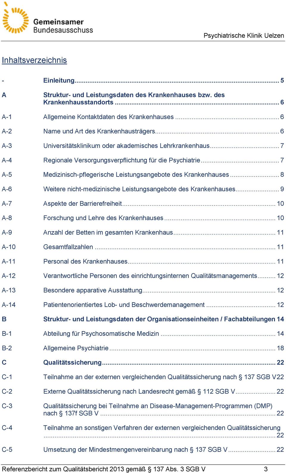 .. 7 A-5 Medizinisch-pflegerische Leistungsangebote des Krankenhauses... 8 A-6 Weitere nicht-medizinische Leistungsangebote des Krankenhauses... 9 A-7 Aspekte der Barrierefreiheit.