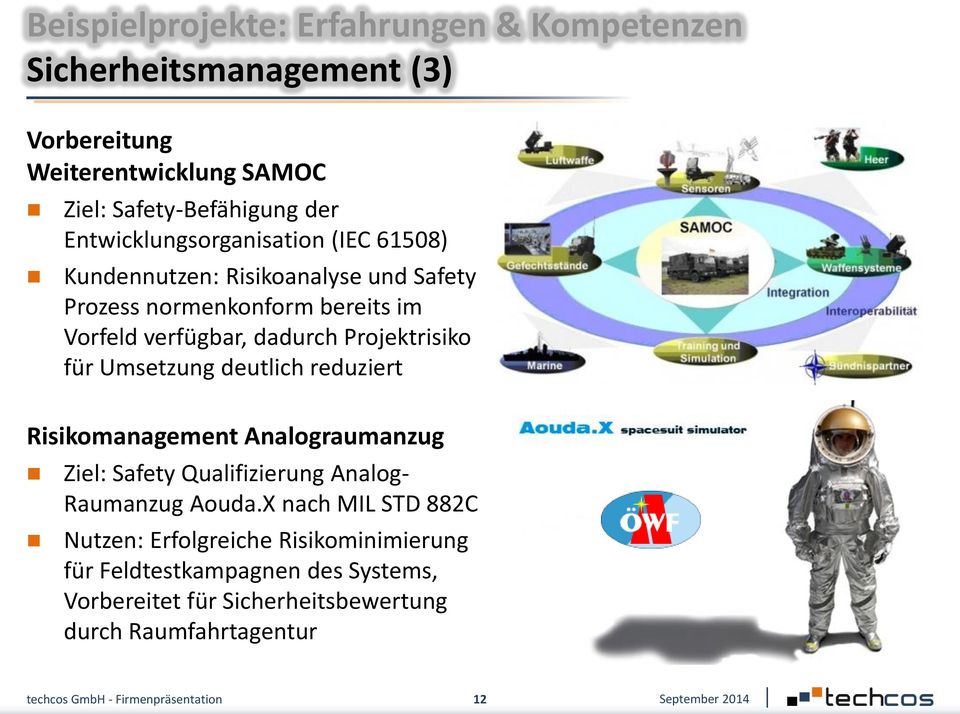 Projektrisiko für Umsetzung deutlich reduziert Risikomanagement Analograumanzug Ziel: Safety Qualifizierung Analog- Raumanzug Aouda.