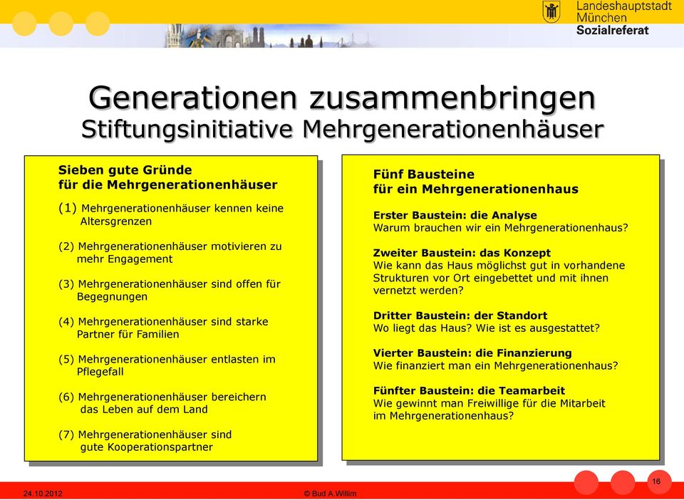 Mehrgenerationenhäuser sind gute Kooperationspartner Fünf Bausteine für ein Mehrgenerationenhaus Erster Baustein: die Analyse Warum brauchen wir ein Mehrgenerationenhaus?