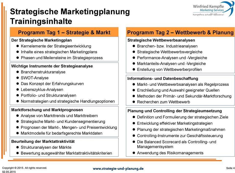 Strukturanalysen Normstrategien und strategische Handlungsoptionen Marktforschung und Marktprognosen Analyse von Markttrends und Markttreibern Strategische Markt- und Kundensegmentierung Prognosen