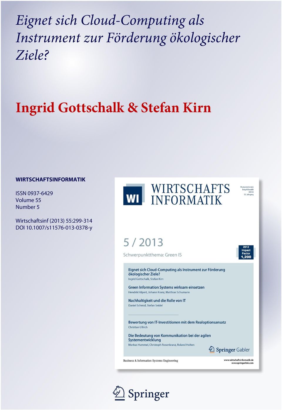 Ingrid Gottschalk & Stefan Kirn WIRTSCHAFTSINFORMATIK