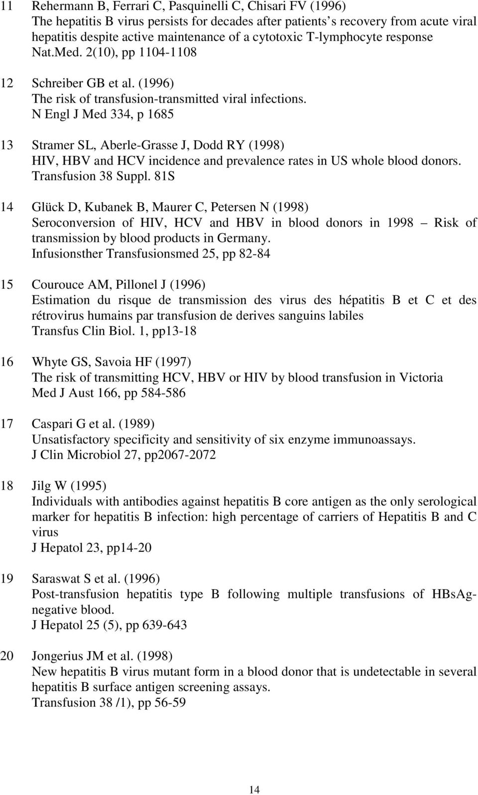 N Engl J Med 334, p 1685 13 Stramer SL, Aberle-Grasse J, Dodd RY (1998) HIV, HBV and HCV incidence and prevalence rates in US whole blood donors. Transfusion 38 Suppl.