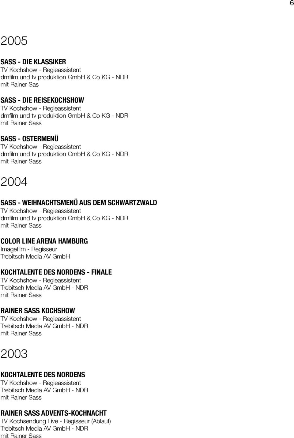 Trebitsch Media AV GmbH KOCHTALENTE DES NORDENS - FINALE RAINER SASS KOCHSHOW 2003