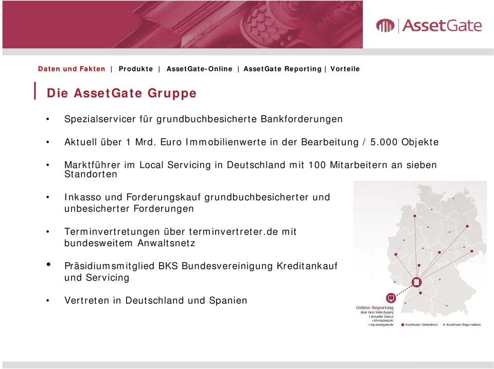 000 Objekte Marktführer im Local Servicing in Deutschland mit 100 Mitarbeitern an sieben Standorten Inkasso und