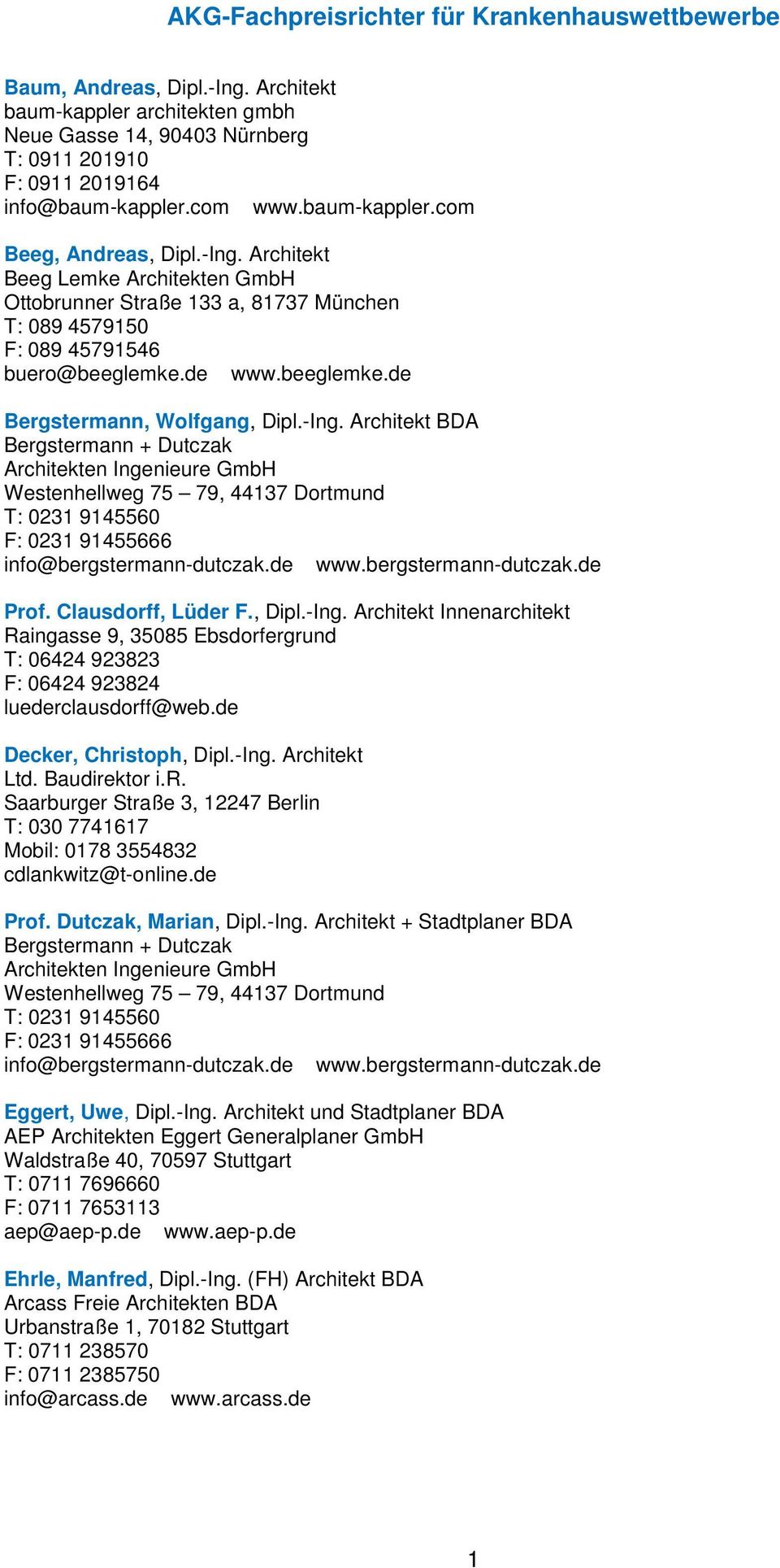 Architekt BDA Bergstermann + Dutczak Architekten Ingenieure GmbH Westenhellweg 75 79, 44137 Dortmund T: 0231 9145560 F: 0231 91455666 info@bergstermann-dutczak.de www.bergstermann-dutczak.de Prof.