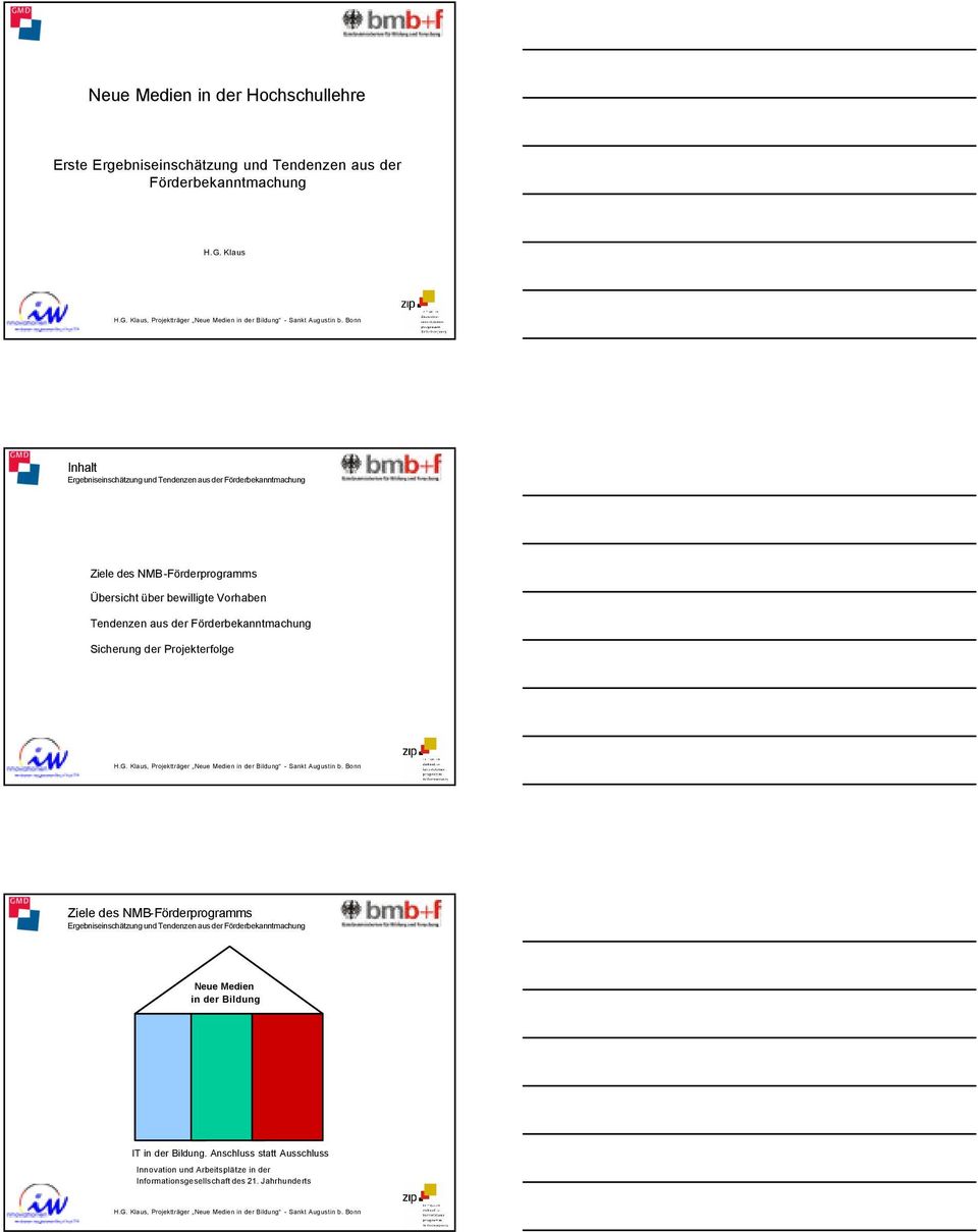 Projekterfolge Inhalt Ziele des NMB-Förderprogramms Neue Medien in der Bildung IT in der Bildung.