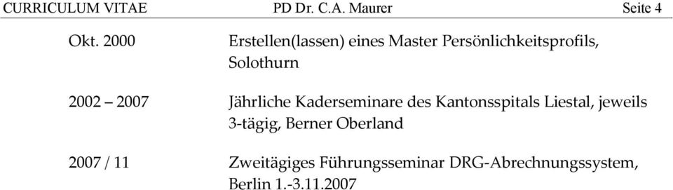 2002 2007 Jährliche Kaderseminare des Kantonsspitals Liestal, jeweils