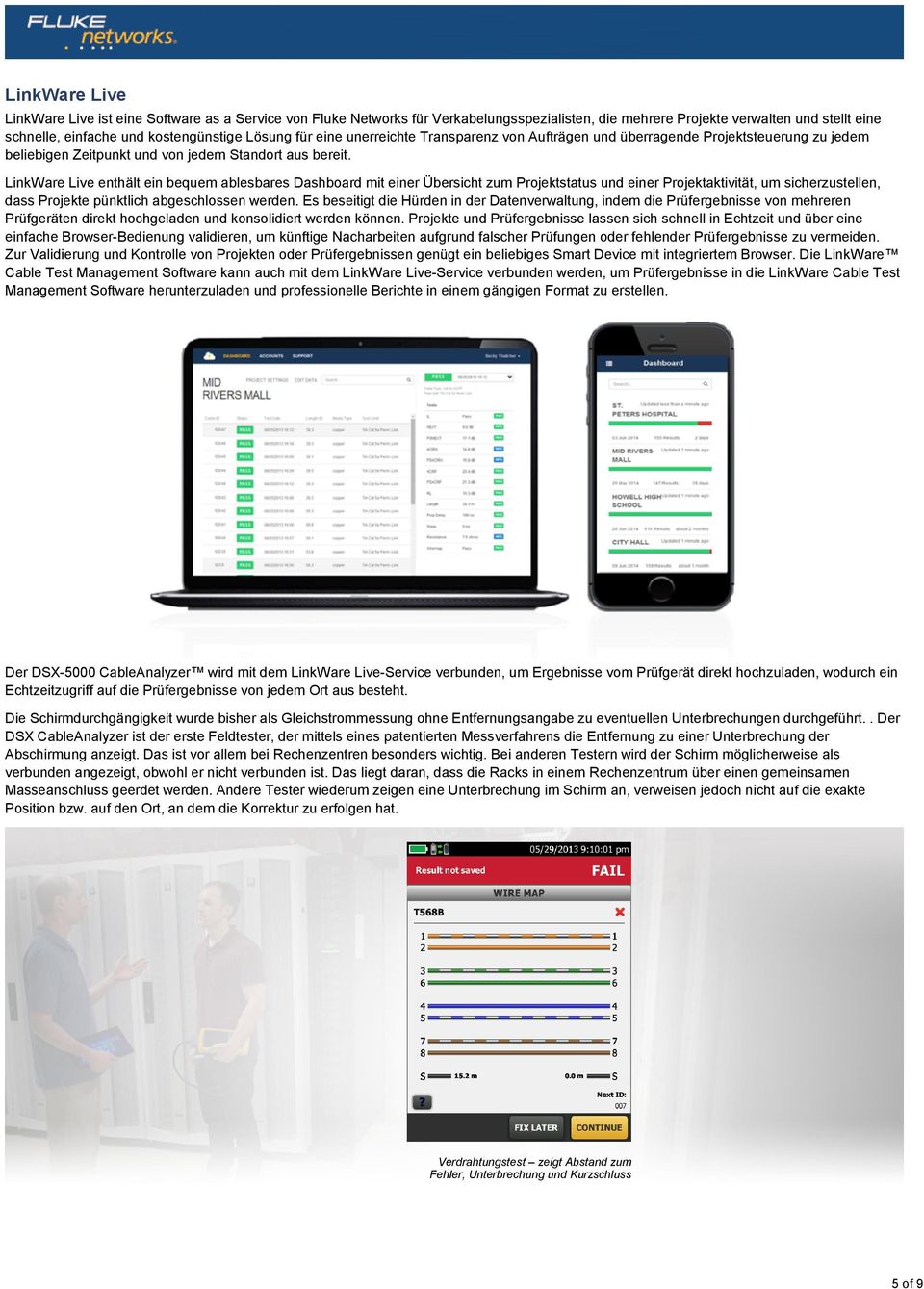 LinkWare Live enthält ein bequem ablesbares Dashboard mit einer Übersicht zum Projektstatus und einer Projektaktivität, um sicherzustellen, dass Projekte pünktlich abgeschlossen werden.