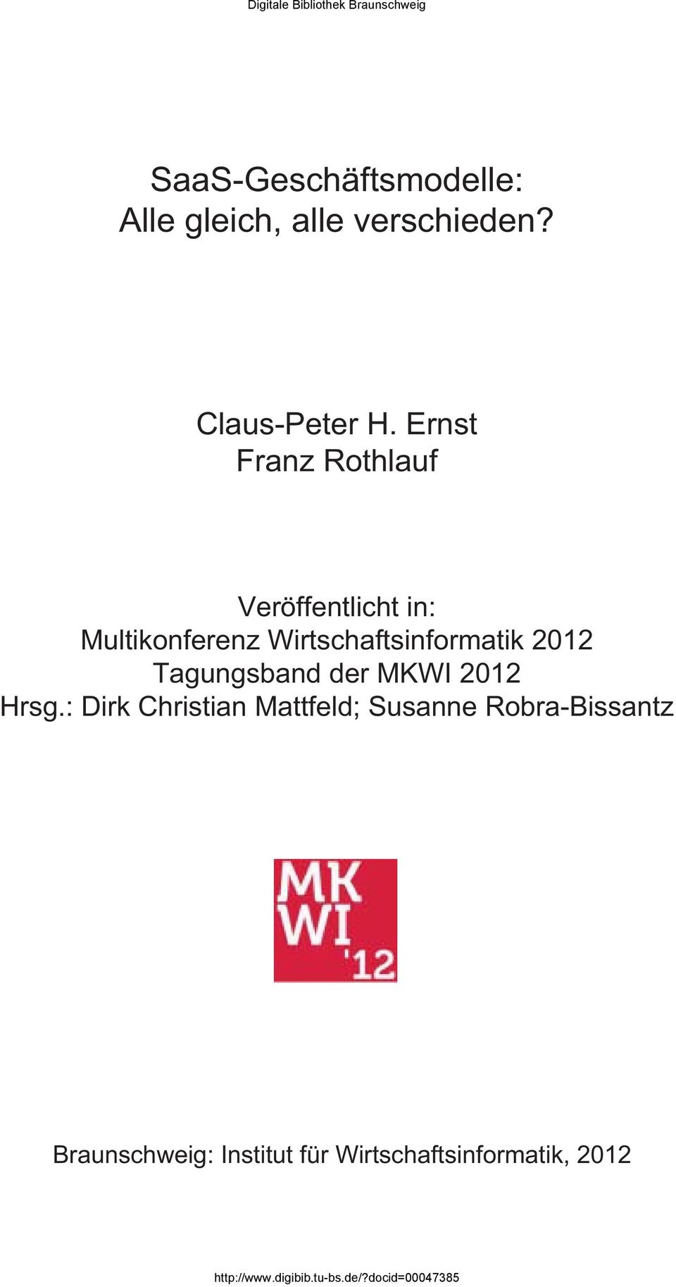Wirtschaftsinformatik 2012 Tagungsband der MKWI 2012 Hrsg.