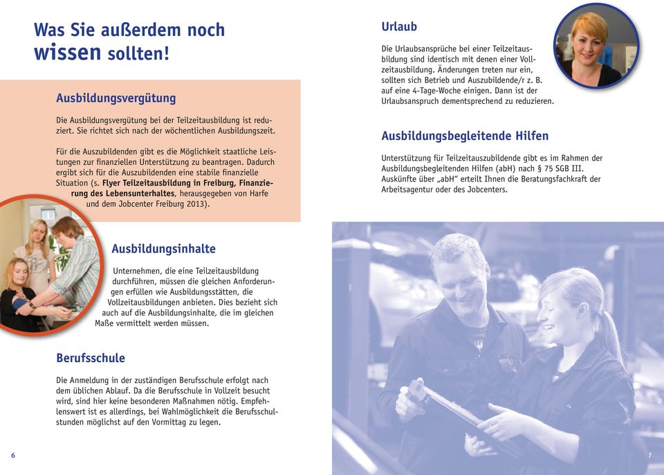 Flyer Teilzeitausbildung in Freiburg, Finanzierung des Lebensunterhaltes, herausgegeben von Harfe und dem Jobcenter Freiburg 2013).