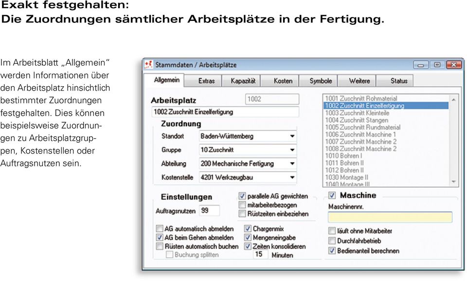 Im Arbeitsblatt Allgemein werden Informationen über den Arbeitsplatz