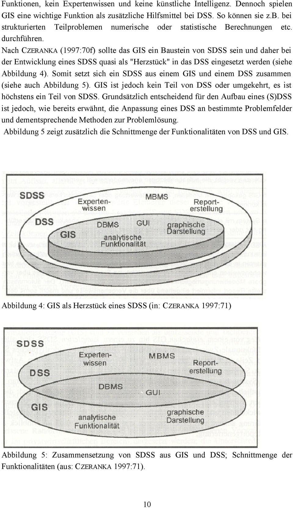 Nach CZERANKA (1997:70f) sollte das GIS ein Baustein von SDSS sein und daher bei der Entwicklung eines SDSS quasi als "Herzstück" in das DSS eingesetzt werden (siehe Abbildung 4).