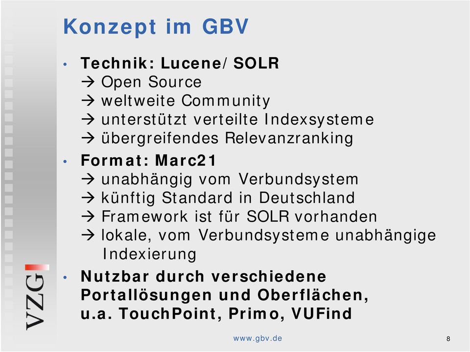 Standard in Deutschland Framework ist für SOLR vorhanden lokale, vom Verbundsysteme unabhängige