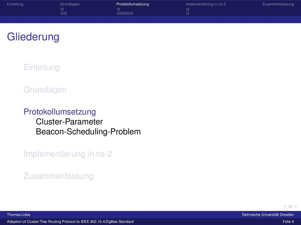 Implementierung in ns-2 Zusammenfassung Adaption of