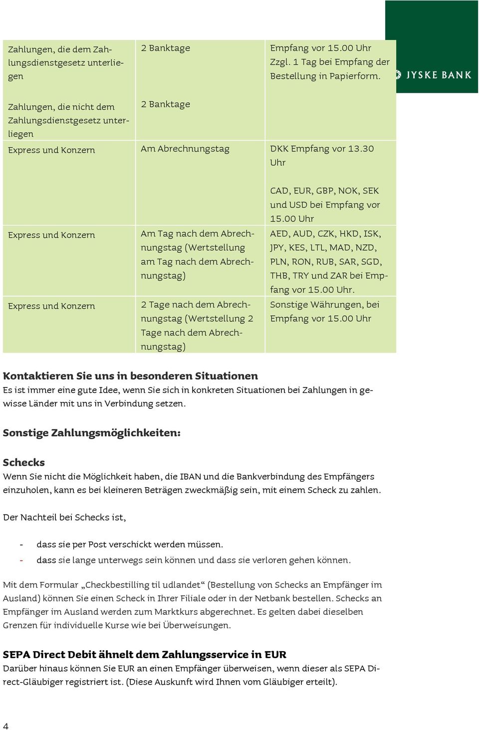 30 Uhr Express und Konzern Express und Konzern Am Tag nach dem Abrechnungstag (Wertstellung am Tag nach dem Abrechnungstag) 2 Tage nach dem Abrechnungstag (Wertstellung 2 Tage nach dem