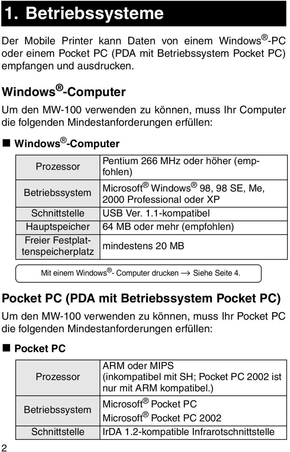 verwenden zu können, muss Ihr Pocket PC die folgenden Mindestanforderungen erfüllen: " Pocket PC 2 Prozessor Betriebssystem Schnittstelle Hauptspeicher Freier Festplattenspeicherplatz Prozessor