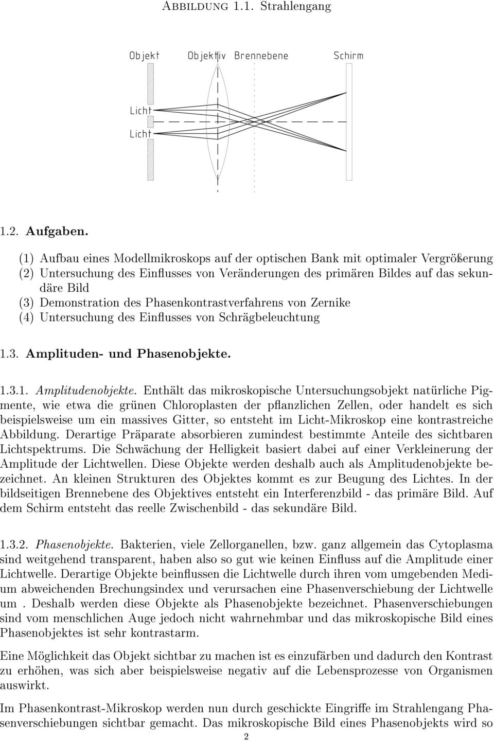 Phasenkontrastverfahrens von Zernike (4) Untersuchung des Einusses von Schrägbeleuchtung 1.3. Amplituden- und Phasenobjekte. 1.3.1. Amplitudenobjekte.