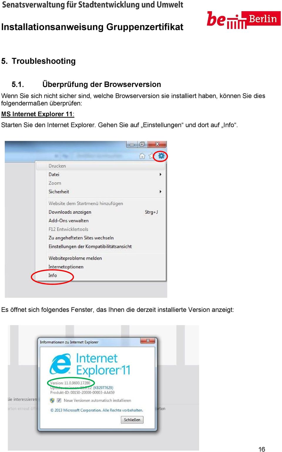 installiert haben, können Sie dies folgendermaßen überprüfen: MS Internet Explorer 11: