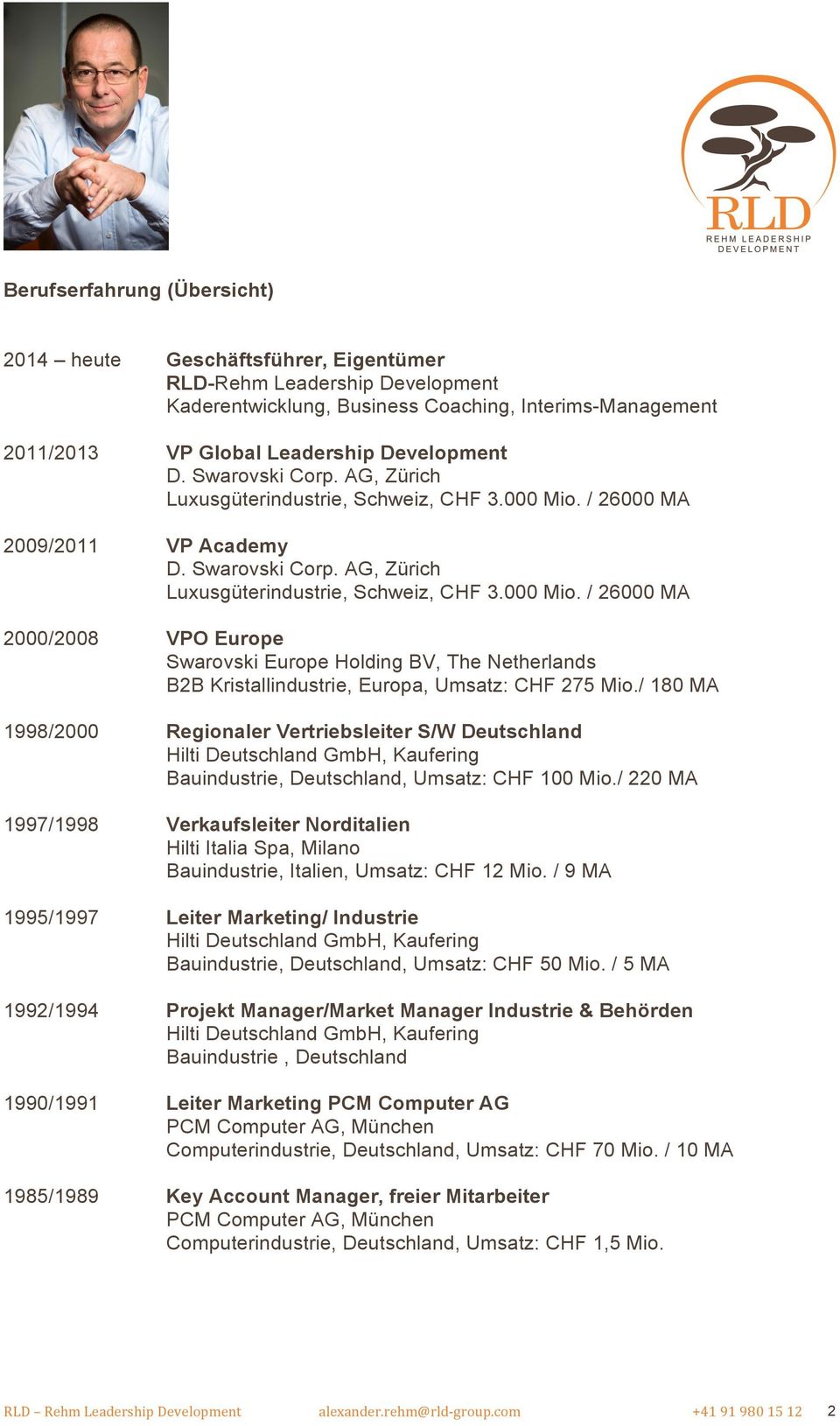 / 26000 MA 2009/2011 VP Academy  / 26000 MA 2000/2008 VPO Europe Swarovski Europe Holding BV, The Netherlands B2B Kristallindustrie, Europa, Umsatz: CHF 275 Mio.