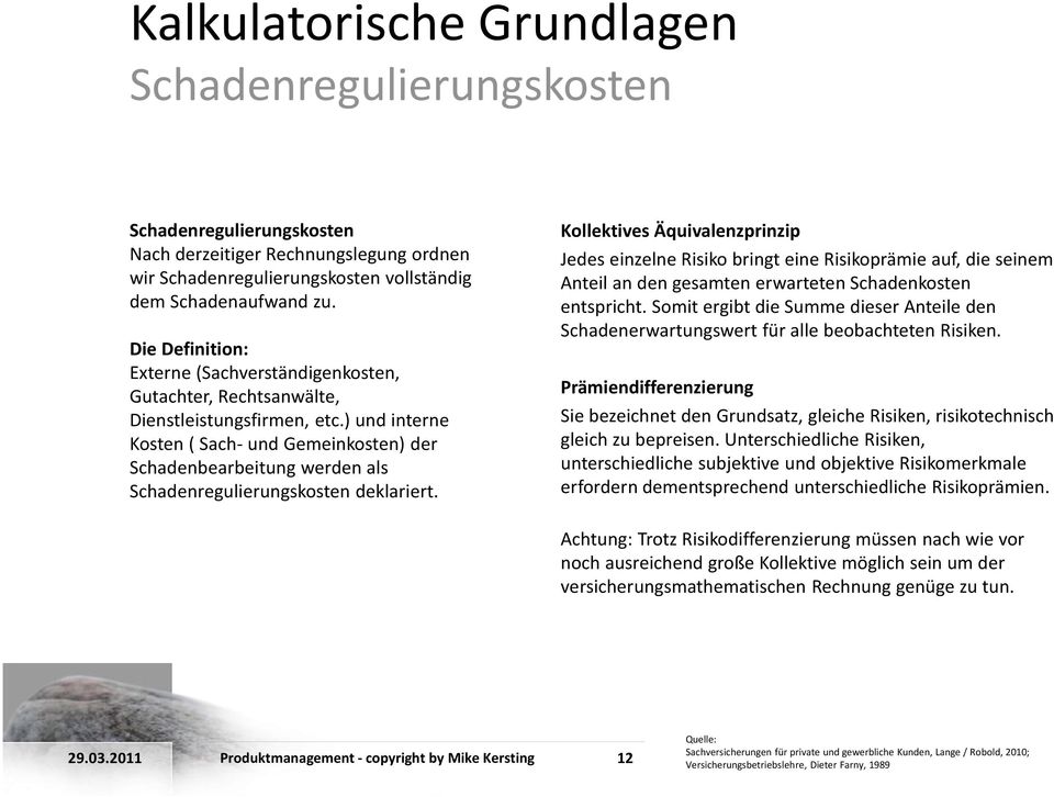 ) und interne Kosten ( Sach-und Gemeinkosten) der Schadenbearbeitung werden als Schadenregulierungskosten deklariert.