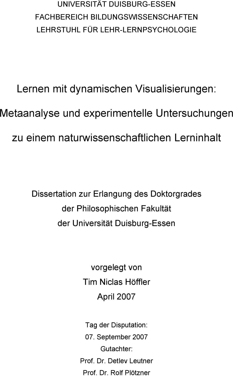 Lerninhalt Dissertation zur Erlangung des Doktorgrades der Philosophischen Fakultät der Universität Duisburg-Essen