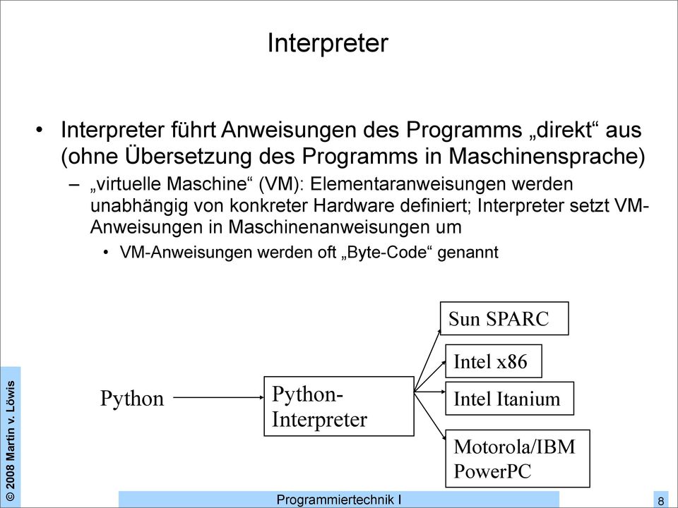 Hardware definiert; Interpreter setzt VM- Anweisungen in Maschinenanweisungen um VM-Anweisungen