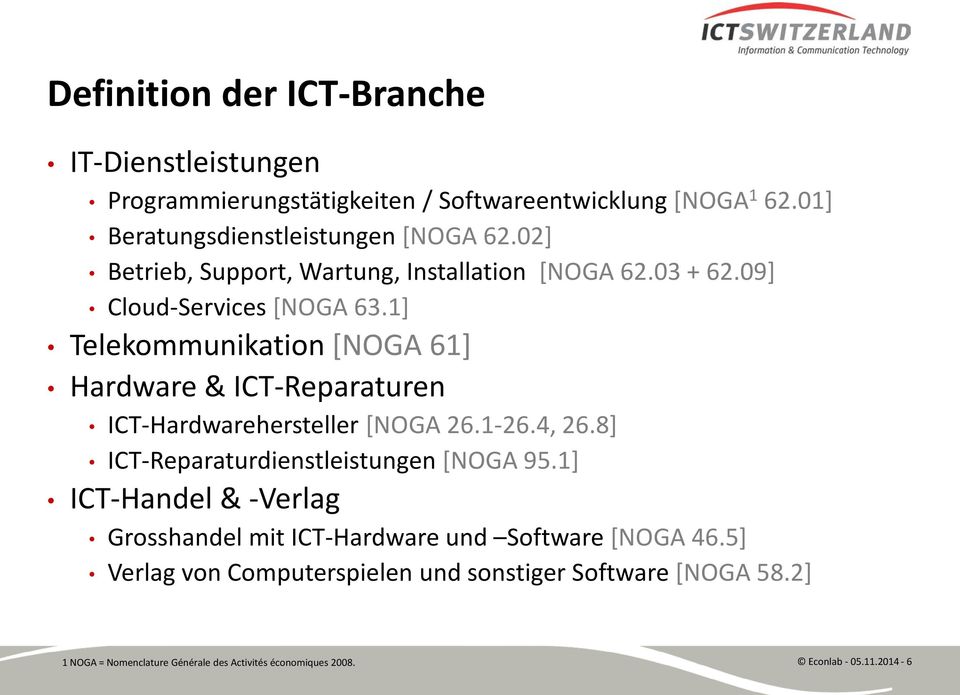 1] Telekommunikation [NOGA 61] Hardware & ICT-Reparaturen ICT-Hardwarehersteller [NOGA 26.1-26.4, 26.8] ICT-Reparaturdienstleistungen [NOGA 95.