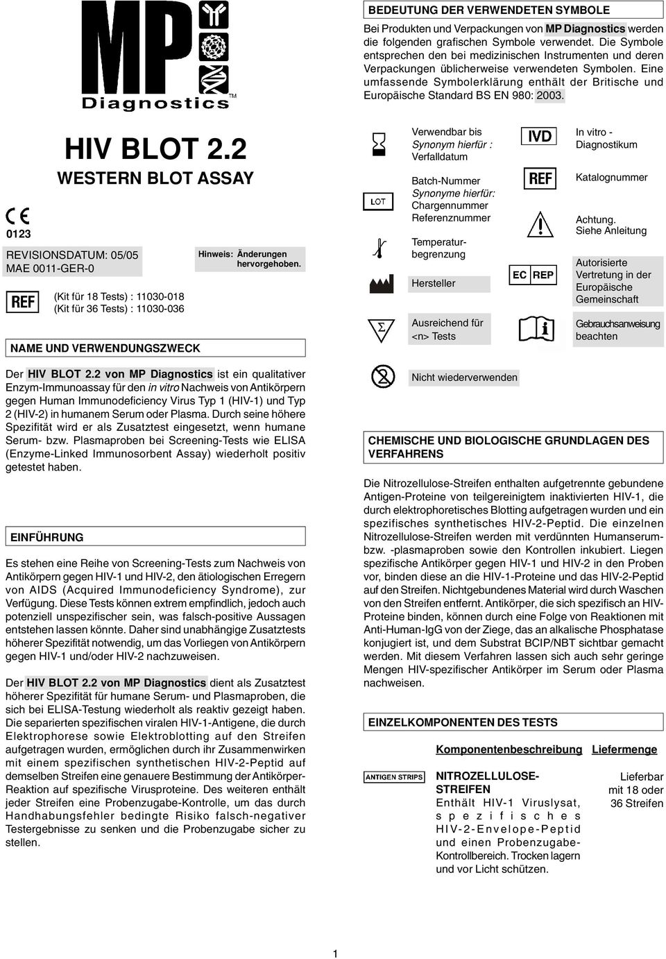 Eine umfassende Symbolerklärung enthält der Britische und Europäische Standard BS EN 980: 2003. 0123 HIV BLOT 2.