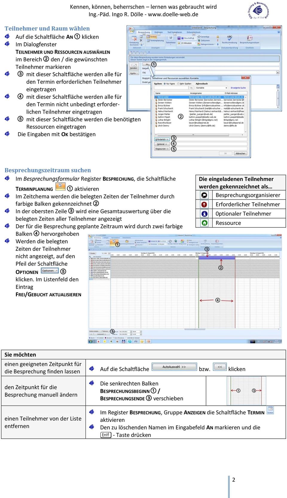 Teilnehmer eingetragen mit dieser Schaltfläche werden die benötigten Ressourcen eingetragen Die Eingaben mit OK bestätigen Besprechungszeitraum suchen Im Besprechungsformular Register BESPRECHUNG,