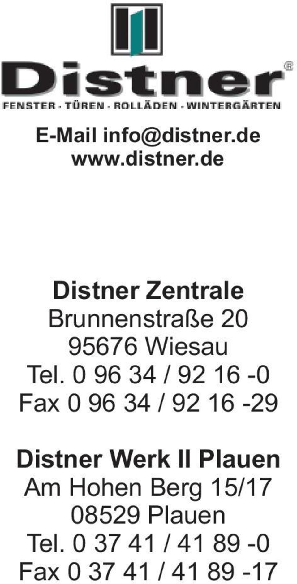 de Distner Zentrale Brunnenstraße 20 95676 Wiesau Tel.