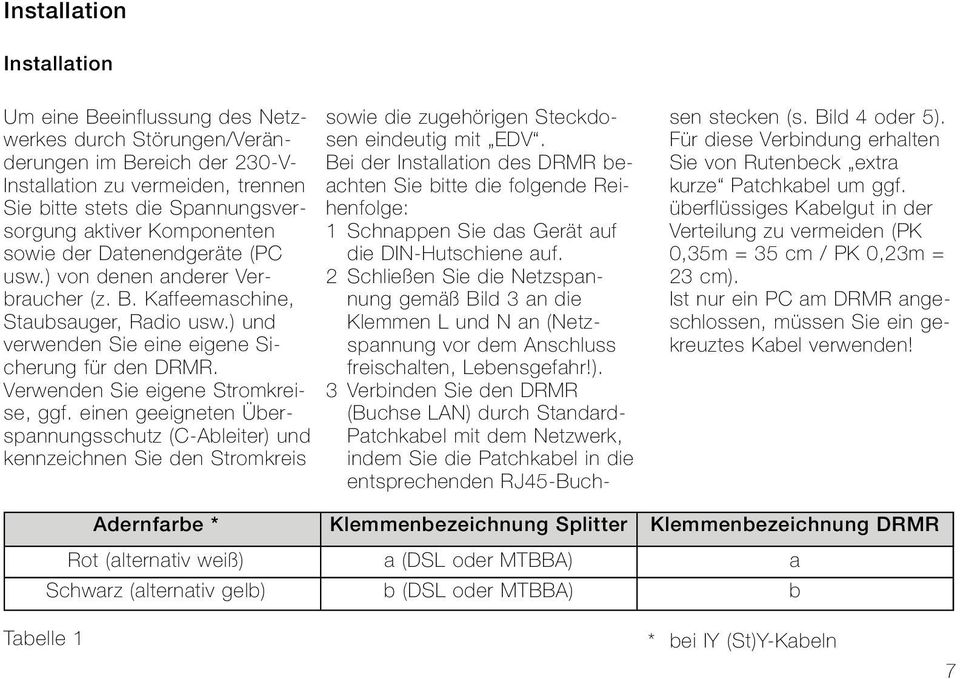 Verwenden Sie eigene Stromkreise, ggf. einen geeigneten Überspannungsschutz (C-Ableiter) und kennzeichnen Sie den Stromkreis sowie die zugehörigen Steckdosen eindeutig mit EDV.