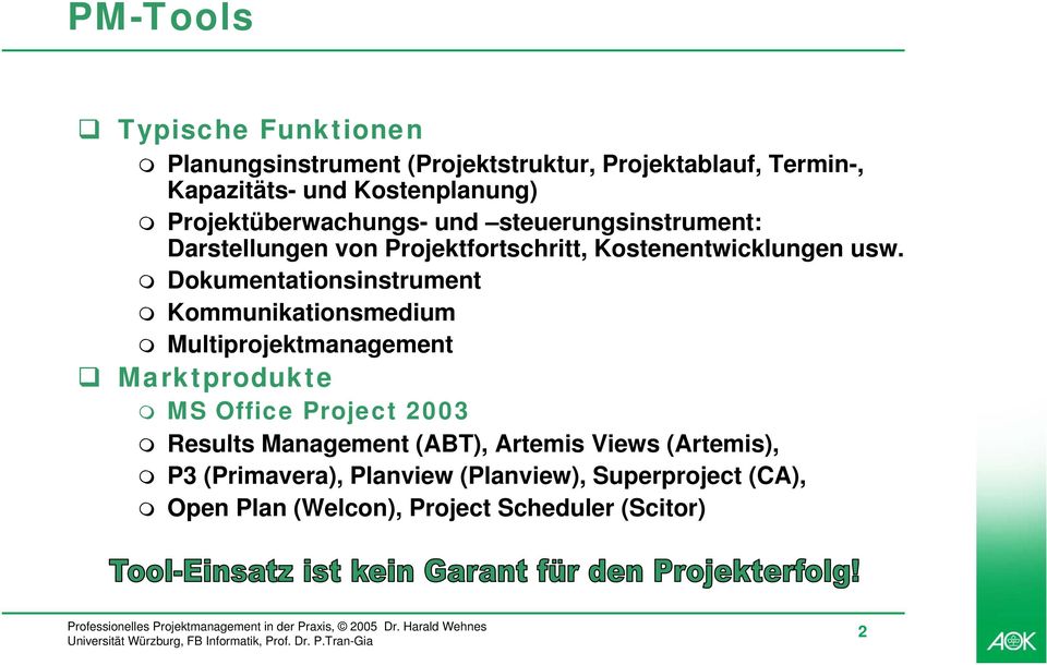 Dokumentationsinstrument Kommunikationsmedium Multiprojektmanagement Marktprodukte MS Office Project 2003 Results