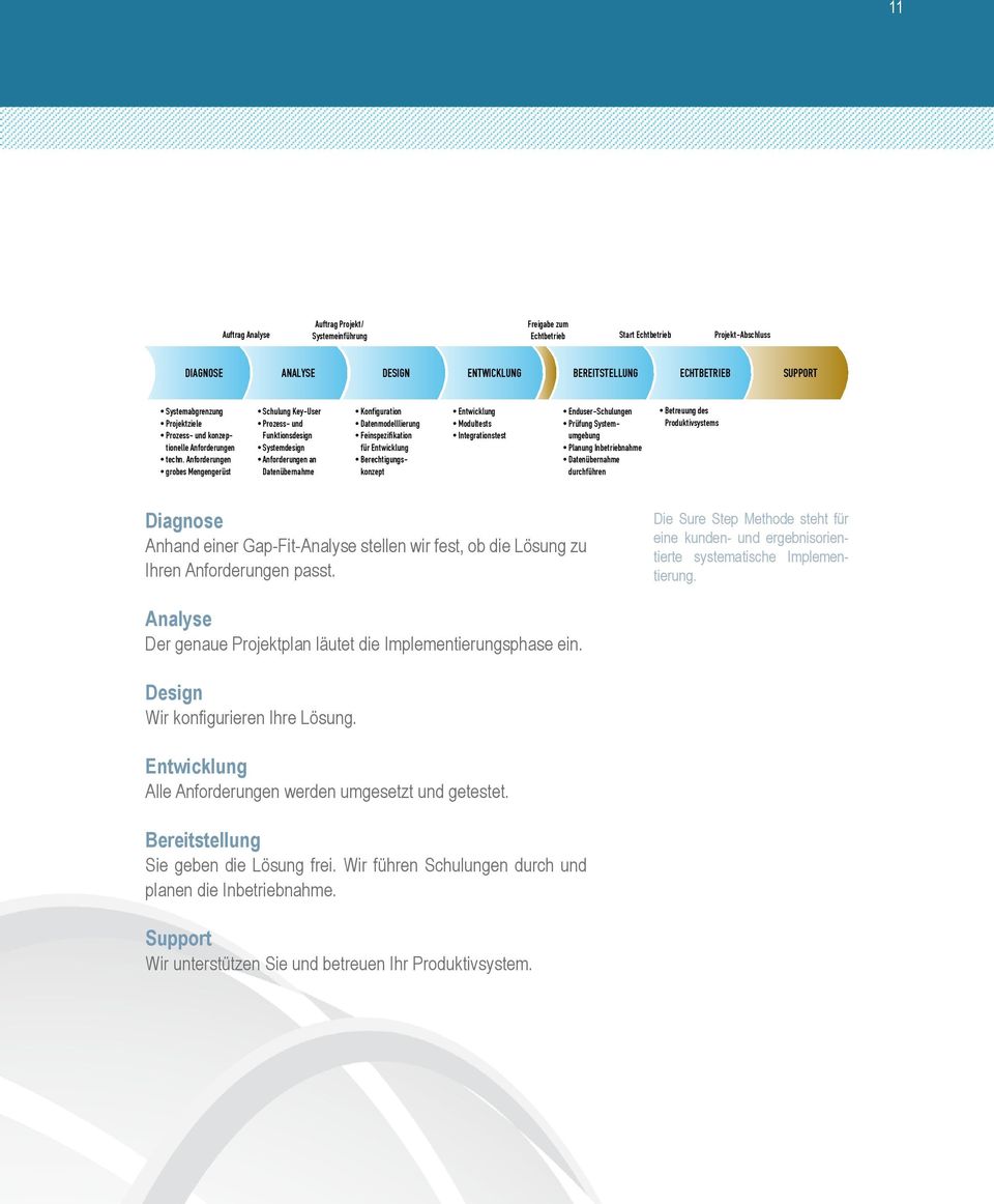 Anforderungen grobes Mengengerüst Schulung Key-User Prozess- und Funktionsdesign Systemdesign Anforderungen an Datenübernahme Konfiguration Datenmodelllierung Feinspezifikation für Entwicklung