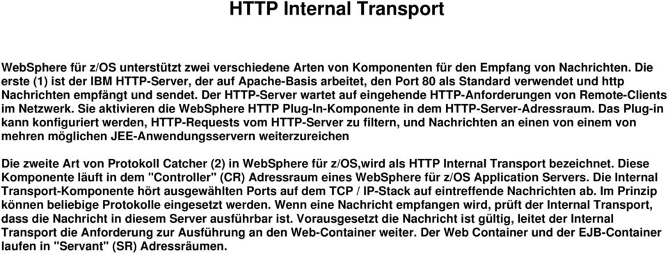 Der HTTP-Server wartet auf eingehende HTTP-Anforderungen von Remote-Clients im Netzwerk. Sie aktivieren die WebSphere HTTP Plug-In-Komponente in dem HTTP-Server-Adressraum.