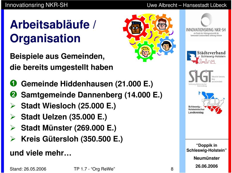 000 E.) Stadt Uelzen (35.000 E.) Stadt Münster (269.000 E.) Kreis Gütersloh (350.