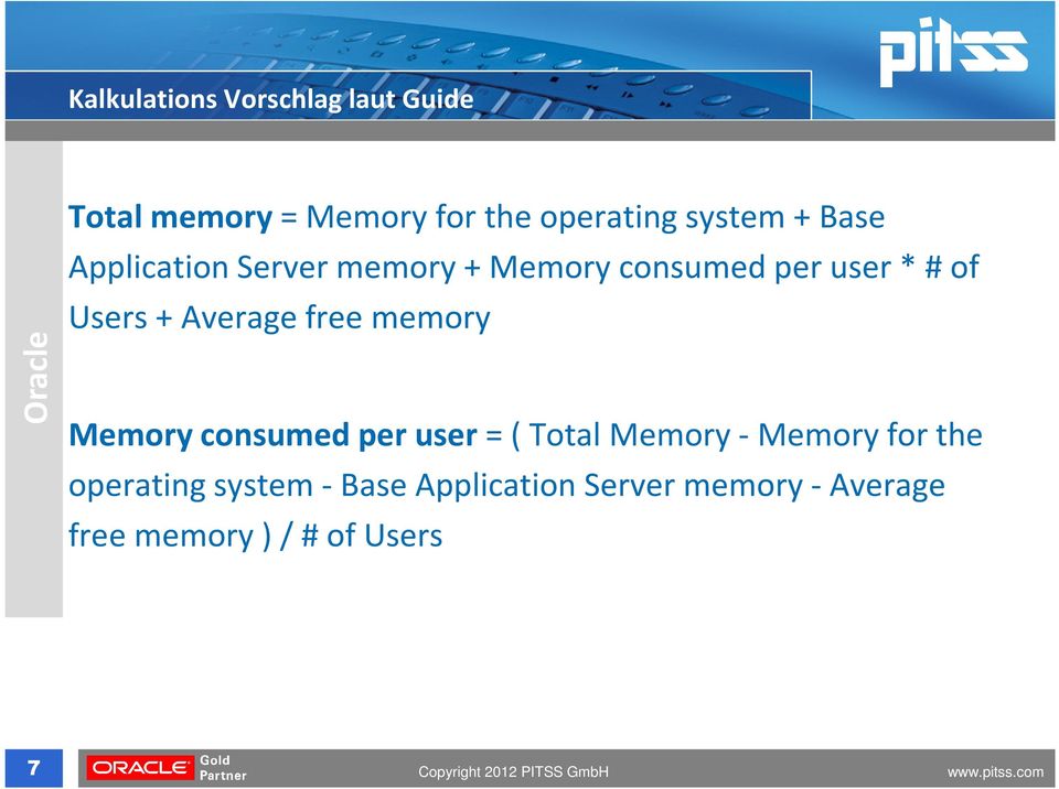 Average free memory Memory consumed per user= ( Total Memory -Memory for the