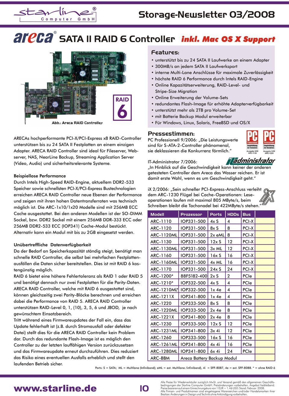 Beispiellose Performance Durch Intels High-Speed RAID-Engine, aktuellem DDR2-533 Speicher sowie schnellsten PCI-X/PCI-Express Bustechnologien erreichen ARECA RAID Controller neue Ebenen der