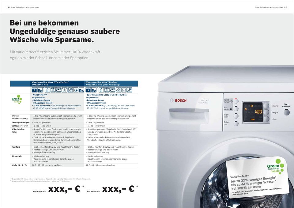 Waschmaschine Maxx 7 VarioPerfect WAE28443, weiß Waschmaschine Maxx 7 EcoSpar WAE284A2, weiß (ohne Abbildung) -20% 1) AWasch- B Schleuder- AquaStop 7 max.