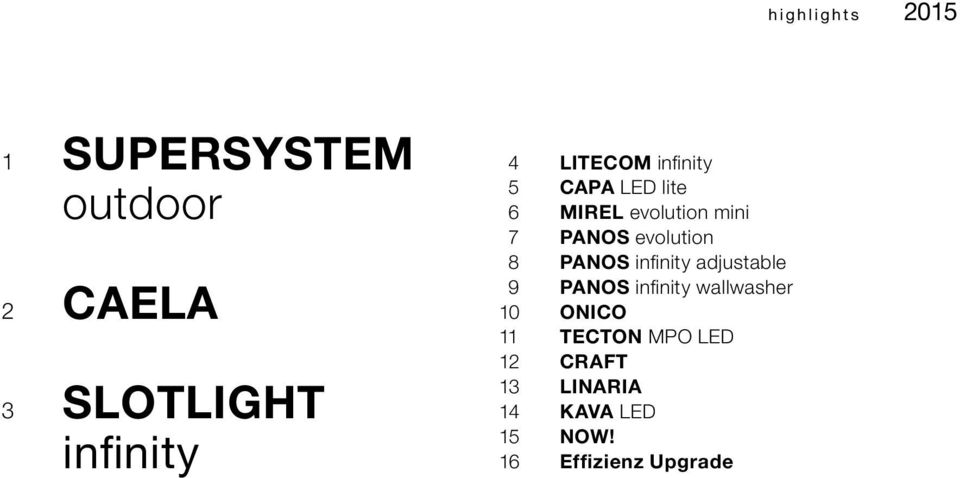 evolution 8 PANOS infinity adjustable 9 PANOS infinity wallwasher 10