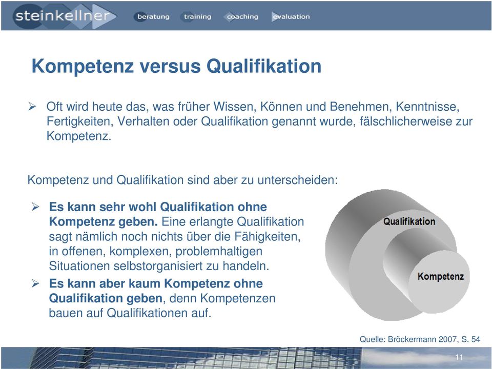 Kompetenz und Qualifikation sind aber zu unterscheiden: Es kann sehr wohl Qualifikation ohne Kompetenz geben.