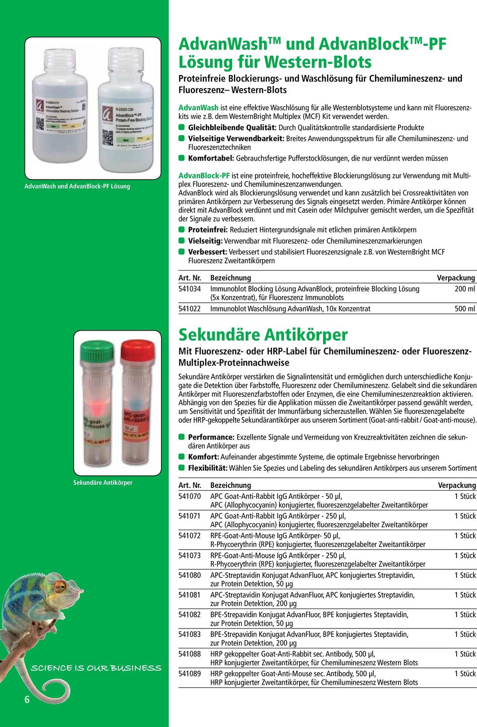 Gleichbleibende Qualität: Durch Qualitätskontrolle standardisierte Produkte Vielseitige Verwendbarkeit: Breites Anwendungsspektrum für alle Chemilumineszenz- und Fluoreszenztechniken Komfortabel: