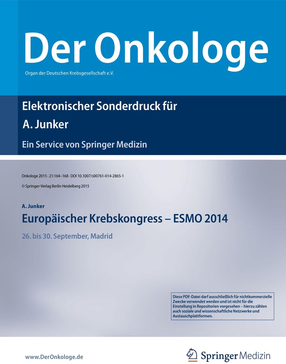 Junker Europäischer Krebskongress ESMO 2014 26. bis 30.