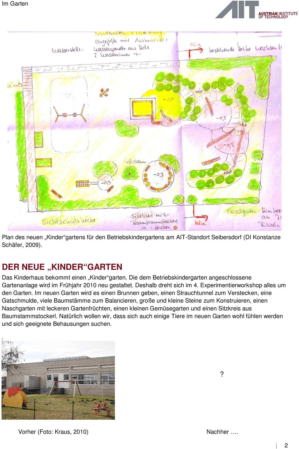 Im neuen Garten wird es einen Brunnen geben, einen Strauchtunnel zum Verstecken, eine Gatschmulde, viele Baumstämme zum Balancieren, große und kleine Steine zum Konstruieren, einen Naschgarten mit