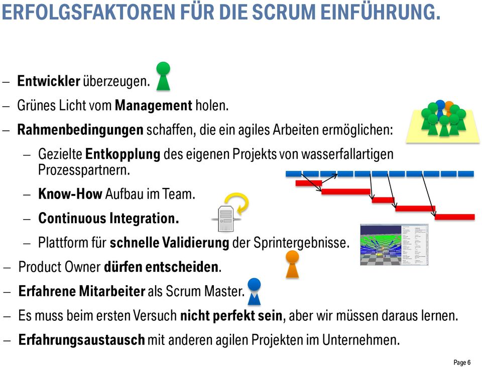 Prozesspartnern. Know-How Aufbau im Team. Continuous Integration. Plattform für schnelle Validierung der Sprintergebnisse.