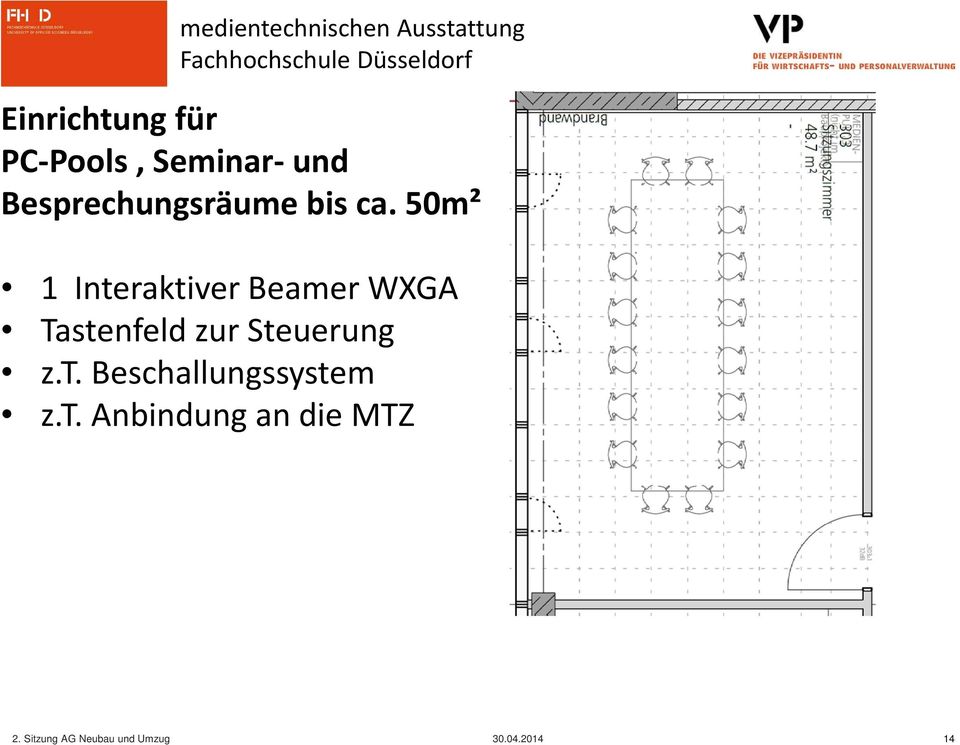 50m² 1 Interaktiver Beamer WXGA Tastenfeld zur Steuerung z.t. Beschallungssystem z.