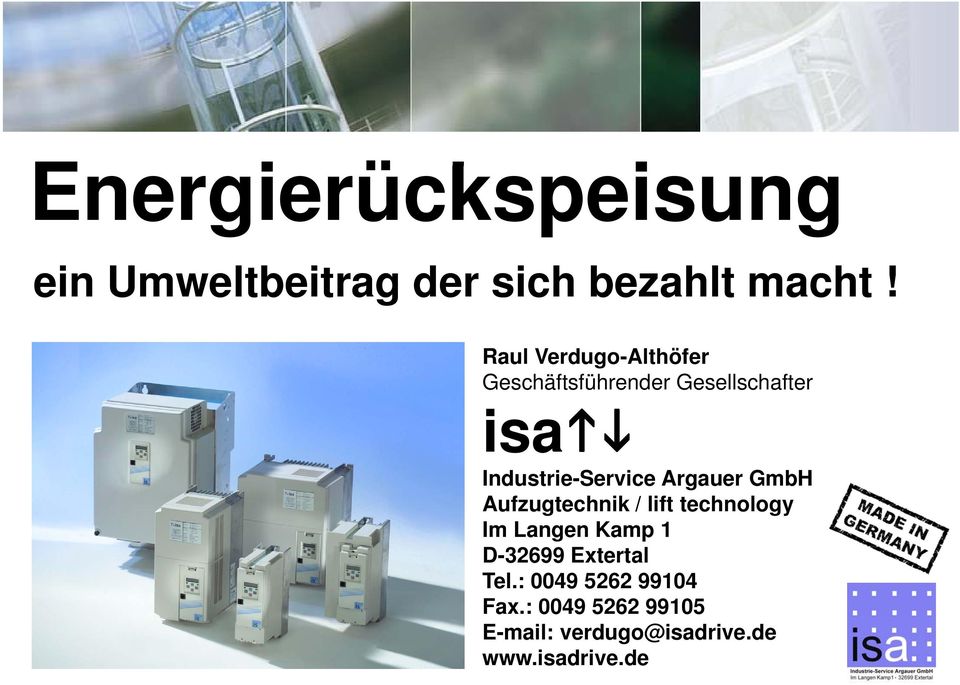 Industrie-Service Argauer GmbH Aufzugtechnik / lift technology Im Langen
