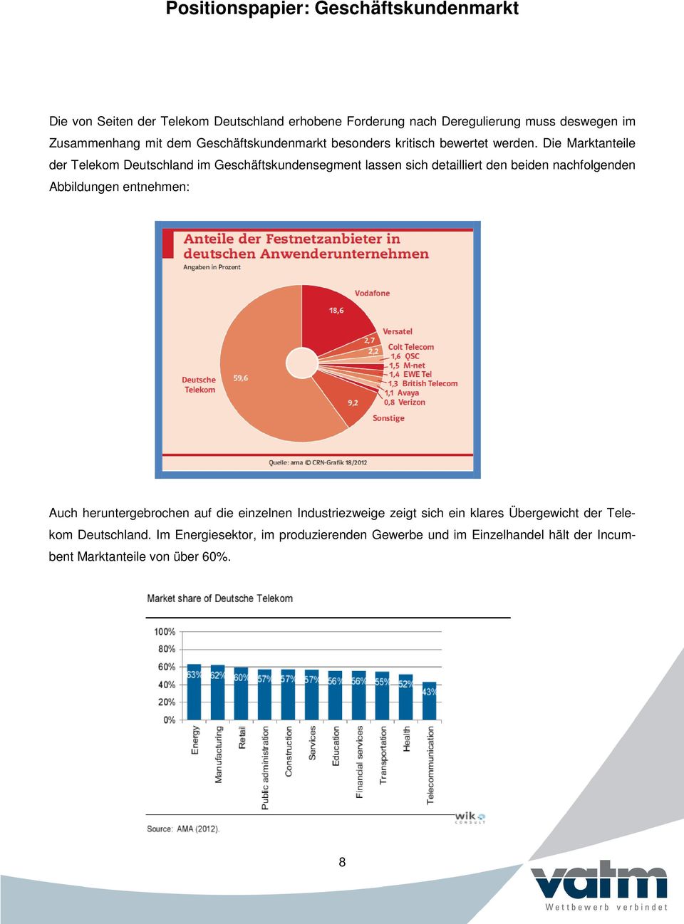 Die Marktanteile der Telekom Deutschland im Geschäftskundensegment lassen sich detailliert den beiden nachfolgenden Abbildungen